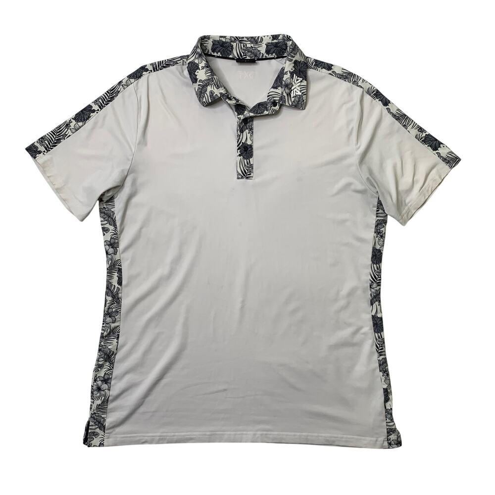 PXG Polo Shirt Mens L Large Off White Aloha Collection Short Sleeve Stretch Golf